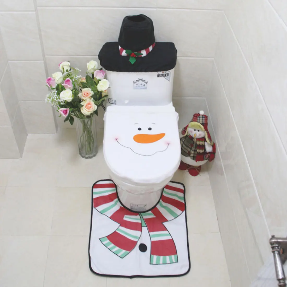 Snowman model Бренд 3 шт./компл. Ванная комната Рождественский Туалет Seat Обложка рождественские украшения для дома с изображениями Санта-Клауса и снеговика, Эко-дружественных склад - Цвет: Snowman model