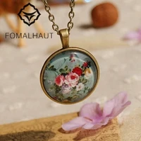 retro court flower time gem pendant necklace chain necklaces women jewelry mother gift sx 35