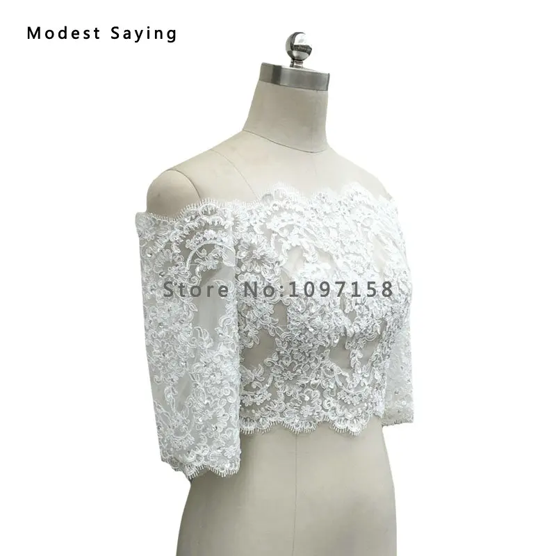 Настоящее элегантное кружевное свадебное болеро с открытыми плечами и коротким