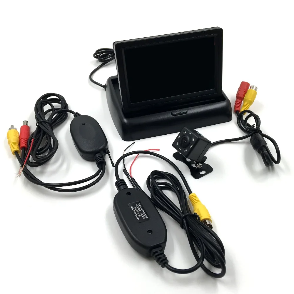 Беспроводной автомобилей заднего вида Камера + 4.3 дюймов Складная TFT ЖК дисплей