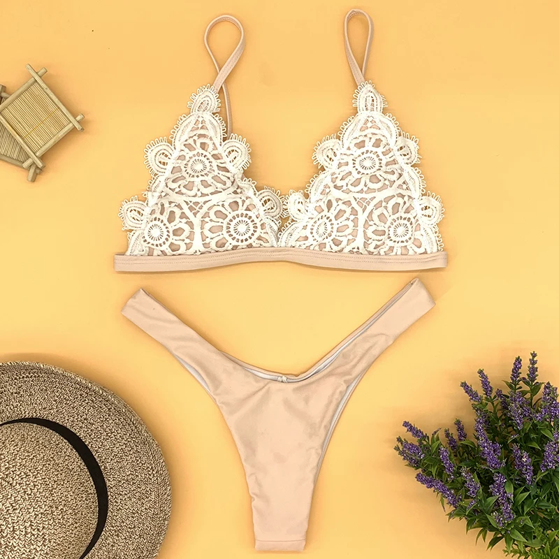 

HAPPYSHARK Floral Lace Decoration Swimsuit 2019 New Summer BrazilianThong Bikinis Female Sexy Pink Mini Trikini Maillot De Bain