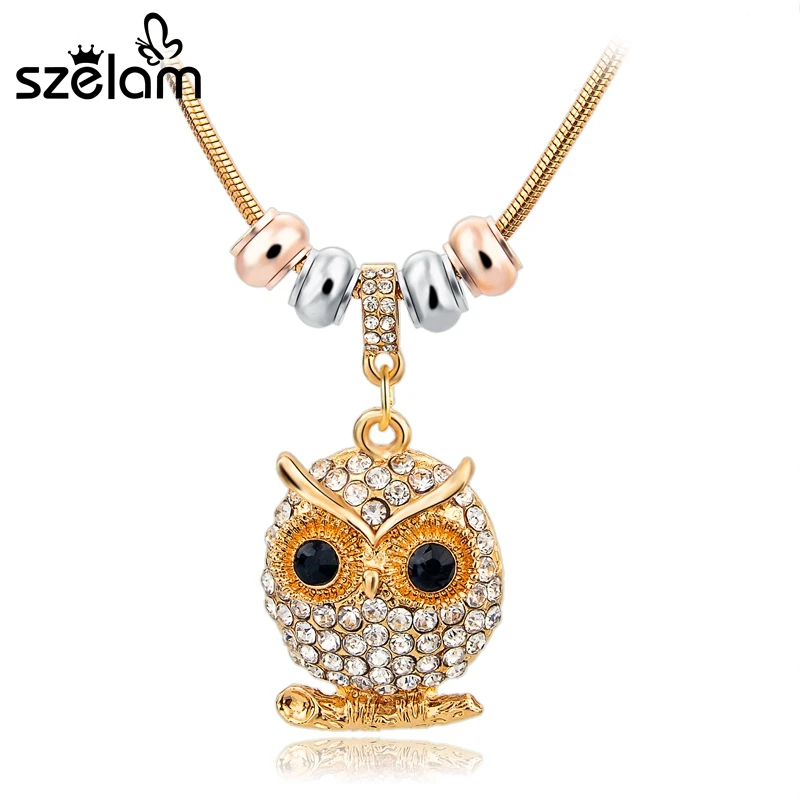Szelam Fashion Хрустальное колье Сова 2018 винтажное золотое ожерелье для женщин Стразы