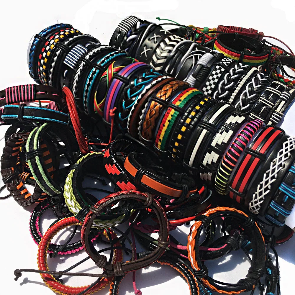 

ZotatBele Wholesale Sets 50Pcs Multi-color Mix Styles Braided Ethinc Tribal Leather Bracelets For Men Women (Random 50pcs ) MX10