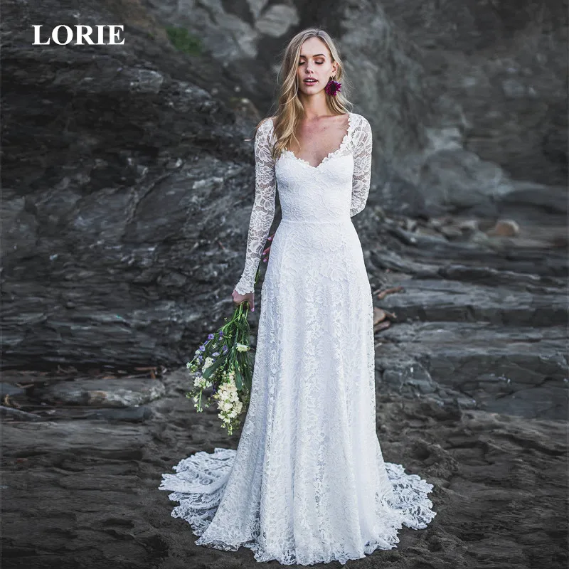 

LORIE Wedding Dress 2019 Open Back Scoop neckline, Long Sleeve Wedding Dress, Lace Sleeves, Low Back Wedding Dresses