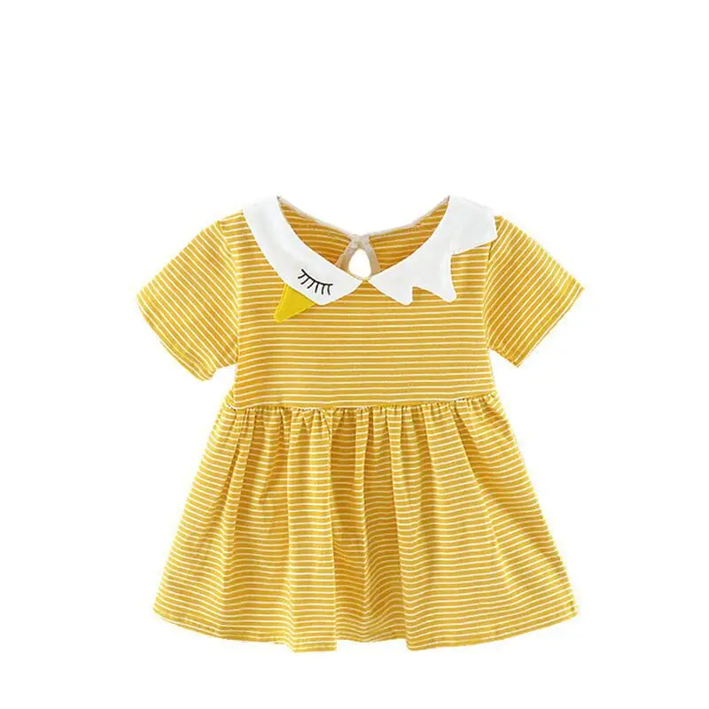 

Baby Cotton Striped Dress 2020 Summer Peter Pan Collar Short Sleeve Baby Girls Dress Children Clothes Kids Party Clothing