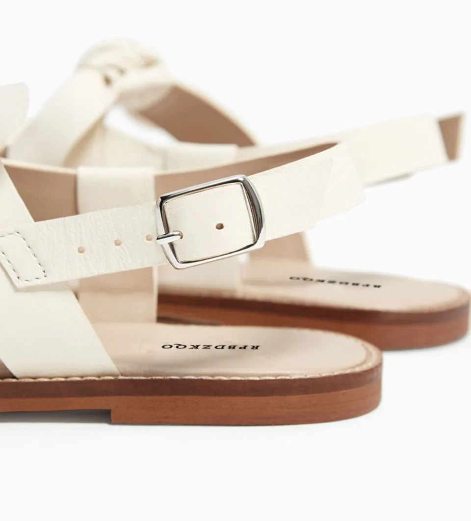 Хороший Slingback белый милый женщины сандалии плоские лето ремень каваи обувь открытый носок день отдыха лук галстук-бабочка большой размер дизайнер квартира Лето