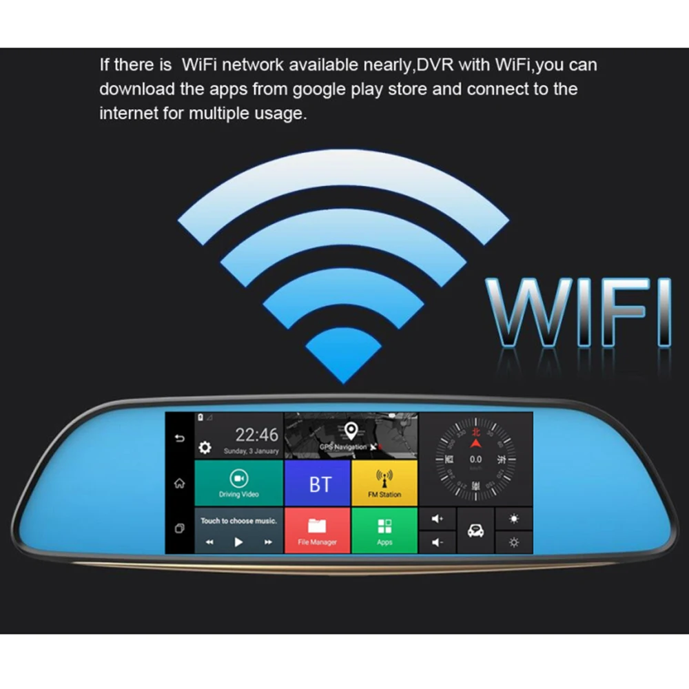 Автомобильный видеорегистратор KKMOON 7 дюймов 1080P Android 5 0 BT 3G Wi-Fi GPS | Автомобили и