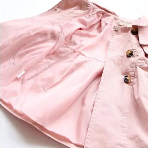 

New High quality cotton Girls coat long sleeve Solid double-breasted dust coat jacket outerwear autumn Spring wear 2-7yrs