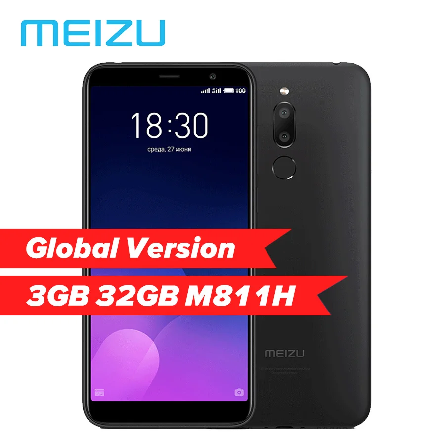 Мобильный телефон Meizu M6T с глобальной версией, 3 ГБ, 32 ГБ, MTK6750, четыре ядра, 5,7 дюймов, 18:9, полный дисплей, 3300 мА/ч, аккумулятор, отпечаток пальца, мобильный телефон