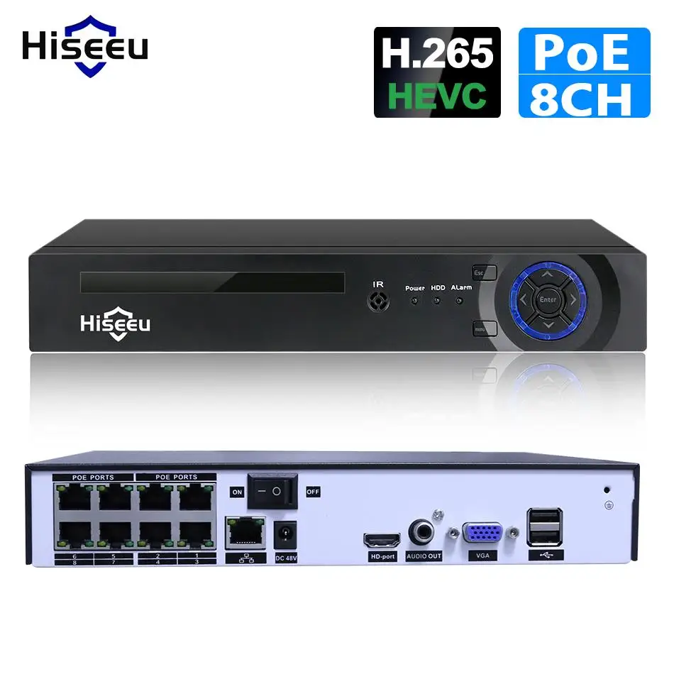 Видеорегистратор hiseeu 1080 H.265 4/8 каналов для IP камеры HD 2 0 P PoE 4 МП 5 48 В 802.3af