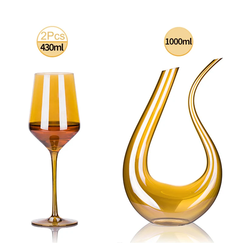 2 glass 1 decanter Бессвинцовый хрустальный стеклянный бокал для вина покрытие золотого вина стеклянная чашка 6 шт набор Европейский U-Графин Имеющий форму вино chanpagne чашка - Цвет: 2 glass 1 decanter