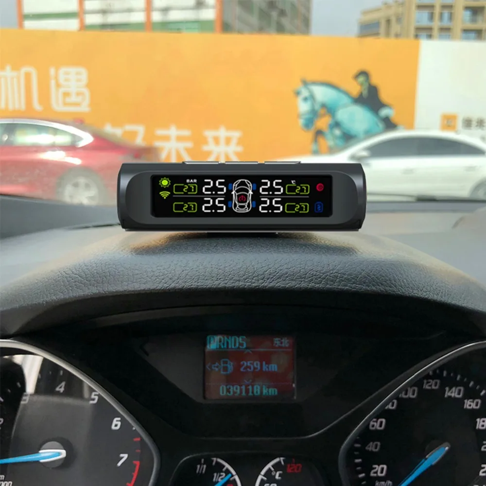 Solar Panel Alarm Car TPMS Tyre Pressure Monitor Monitoring Power charging Digital LCD Display Auto Security Systems | Автомобили и