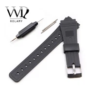 rolamy 20mm watch band strap silicone rubber straight end men lady black replacement loop with silver polished pin buckle