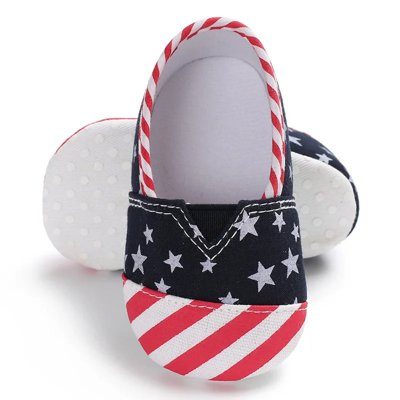 Summer Autumn Infant Baby America Flag Pattern Toddler White Star Print Crib Shoes Kids Anti-Slip Soft Sole First Walkers |