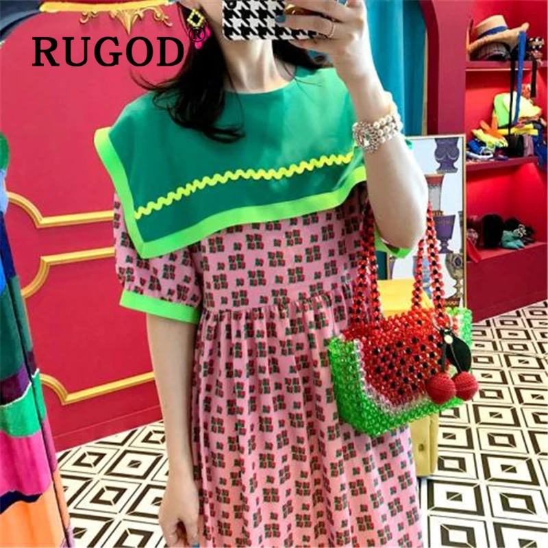 Женское винтажное платье RUGOD элегантное шифоновое с короткими рукавами и принтом