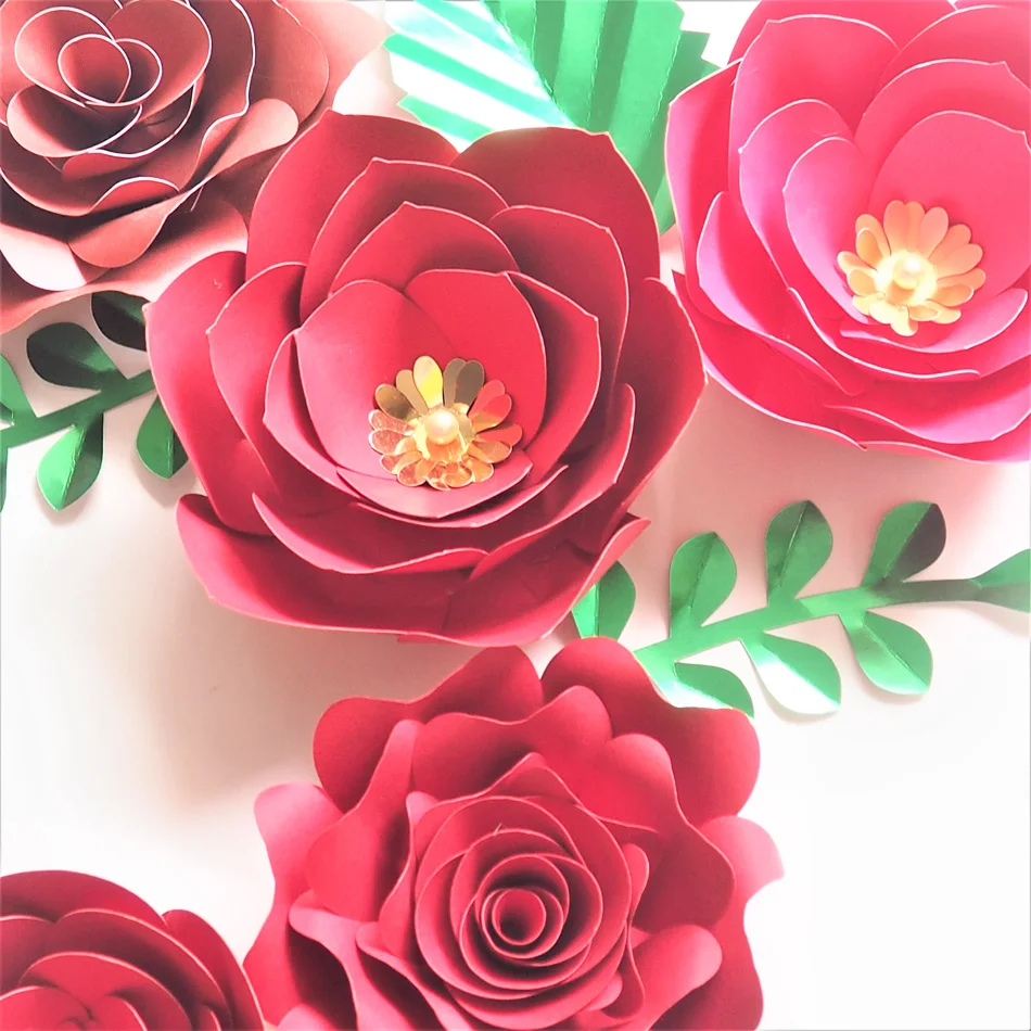 Ручной работы Cardstock красная роза DIY бумажные цветы листья Набор для рождества