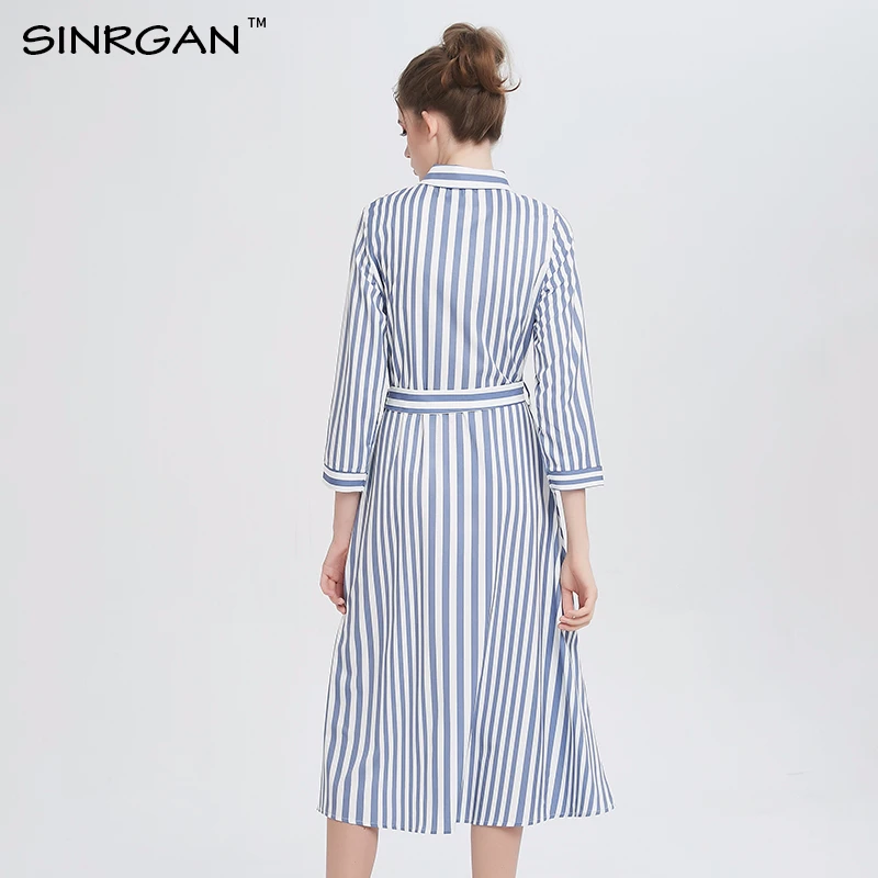SINRGAN полосатое женское летнее платье vestidos женский пуговица рубашка сексуальное