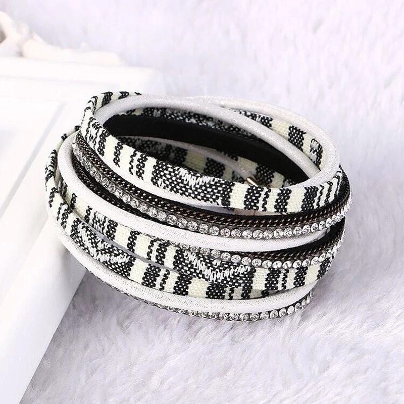 wrapped bracelets full crystal woven tassel bracelet multi-color selection of alloy beads magnetic button personalized jewelry | Украшения
