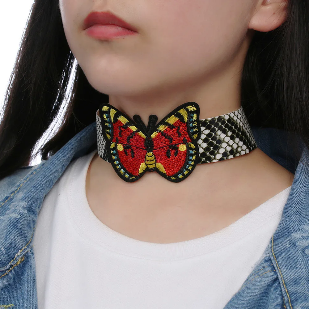 1 Pcs Cute Butterfly Embroidery Chokers Necklace Fashion Snakeskin Grain Statement Bib Chunky Women Gift Collar Choker | Украшения и