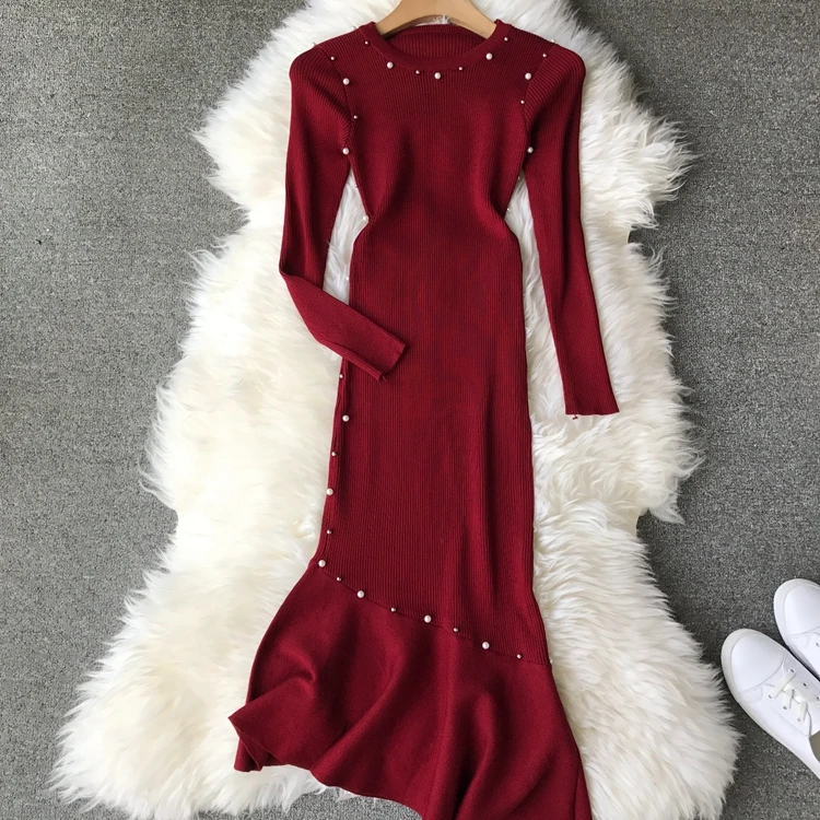 ALPHALMODA 2018 осенне зимнее женское милое платье с бусинами и русалочкой пуловеры