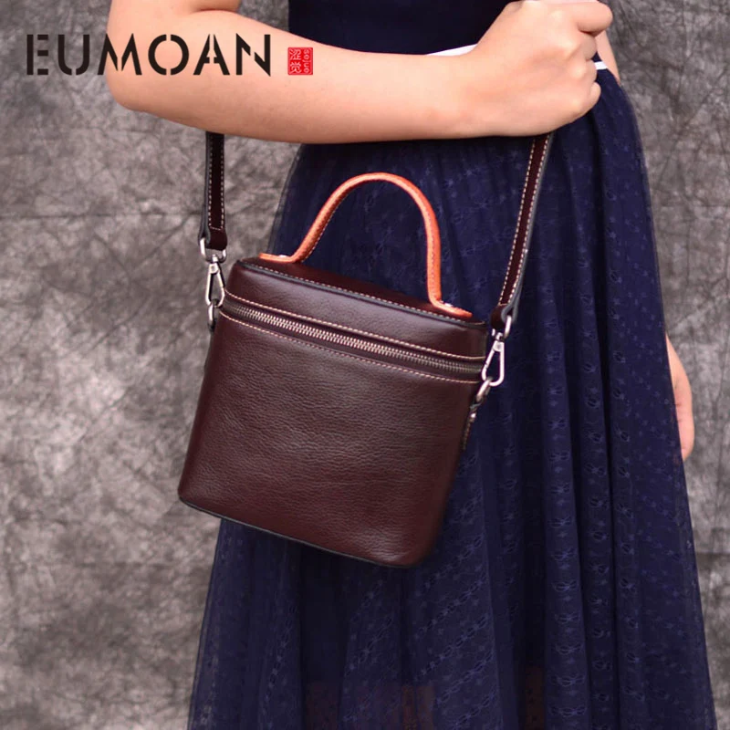 EUMOAN Retro leather Bucket Bag Handbags Women fashion cowhide Leather Shoulder Messenger Bags Lady Panelled Crossbody | Багаж и сумки