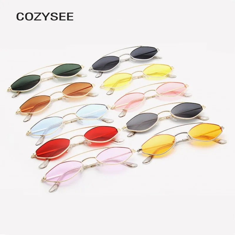 Retro Small Oval Metal Sunglasses 90's Tinted Flat Lens Sunglass For Women Classic Brand Double Bridge Yellow Vintage Eyewear |