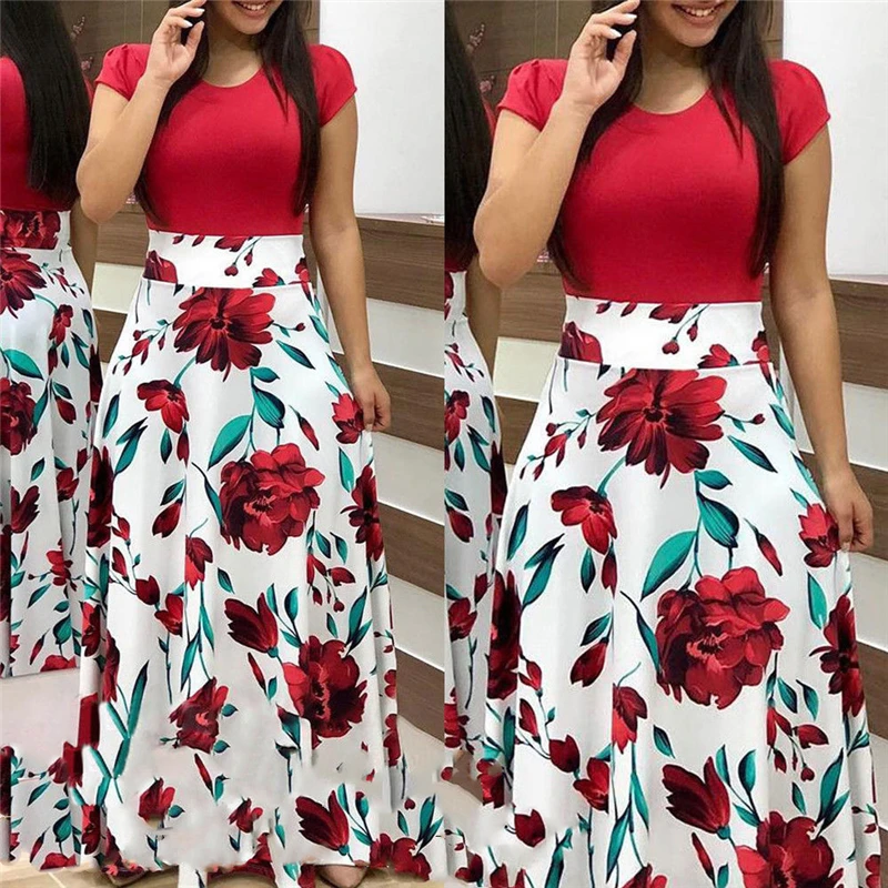 2019 Popular Women Long Skirt Floral Maxi Dress Prom Evening Party High Waist Floor-Length Top Beach Casual Sundress | Женская одежда