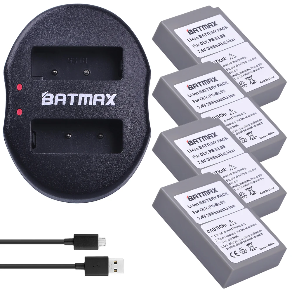 4 шт. 2000 мА/ч PS BLS5 BLS 5 BLS50 Батарея + USB Dual Зарядное устройство для цифровой камеры Olympus