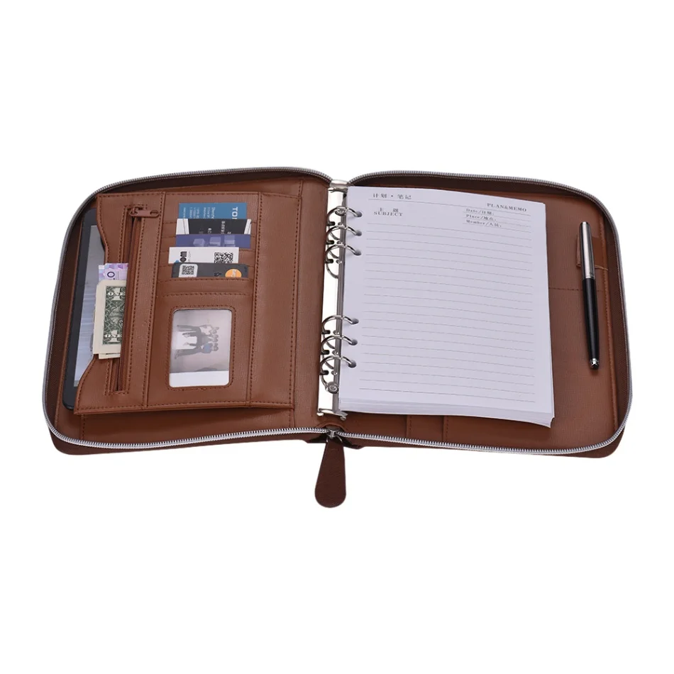 Из искусственной кожи Padfolio Бизнес Портфель держатель Органайзер папка для хранения документов с блокнотом 100 листов на молнии - Цвет: With writing pad