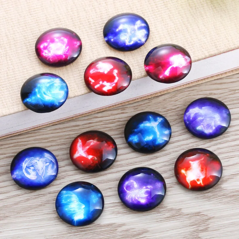 

TYLFNL 50 pcs mix constellation Pattern Round Glass Cabochon 16mm 18mm Dome Flat Back DIY Jewelry Finding S-010309