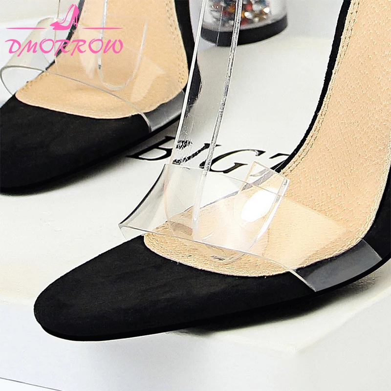 2020 Summer Transparent Mules Shoes - Open Toe Female Sandals with Square Heels 11cm | Обувь
