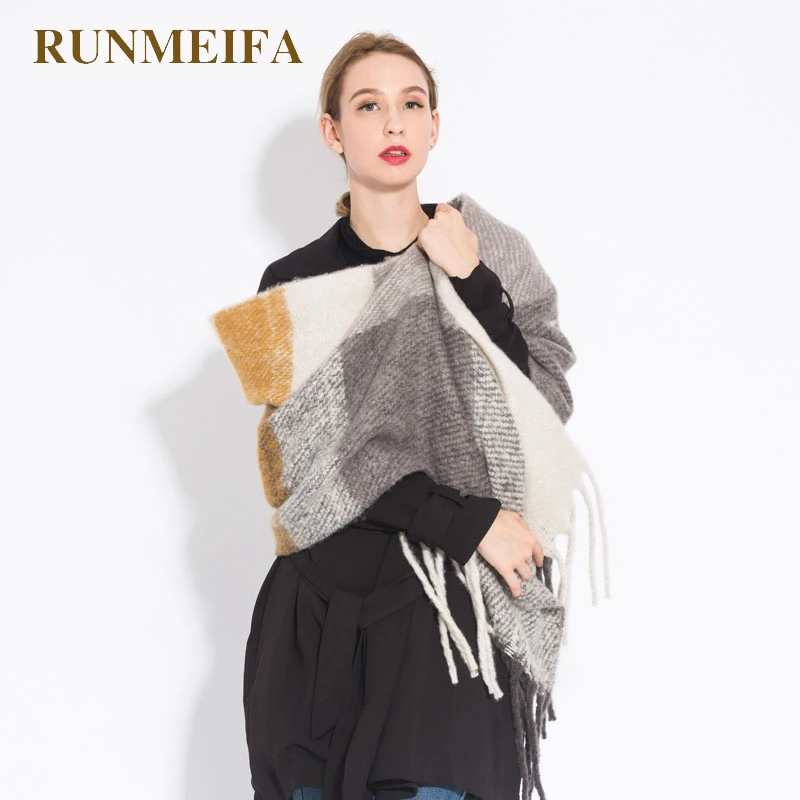 RUNMEIFA новые модные клетчатые шарфы теплые шали и обертывания для женщин зимние