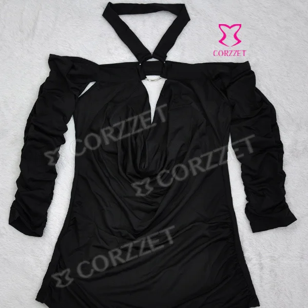 Женское платье с глубоким V-образным вырезом и лямкой на шее | Женская одежда