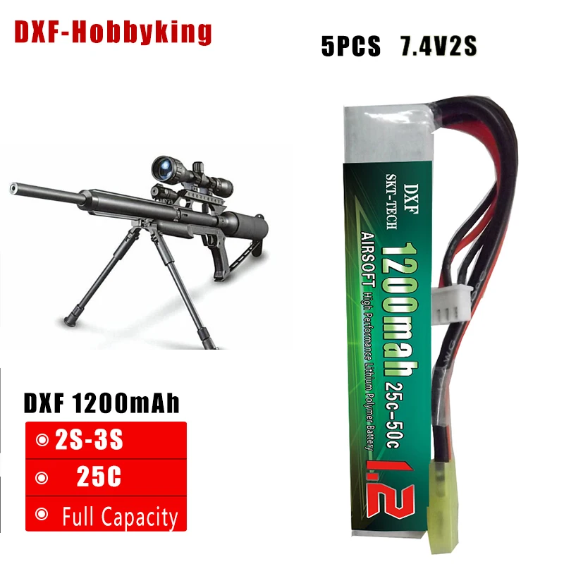 2017 DXF Новое поступление 5 шт. страйкбол пистолет батарея 7 4 V 25C 1200mah Max 50C 2S для мини RC
