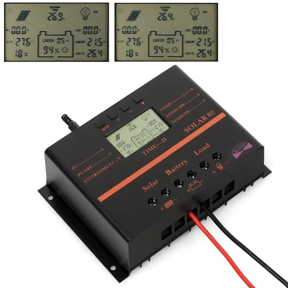 PWM 80A контроллер солнечного заряда 12 В 24 в ЖК-дисплей USB 5 солнечная панель