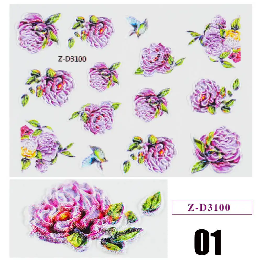 01 1pc 5D Acrylic Engraved Flower Nail Sticker Embossed Flower Water Decals Empaistic Nail Water Slide Decals 22 Styles DIY Nail Ar - Цвет: 01