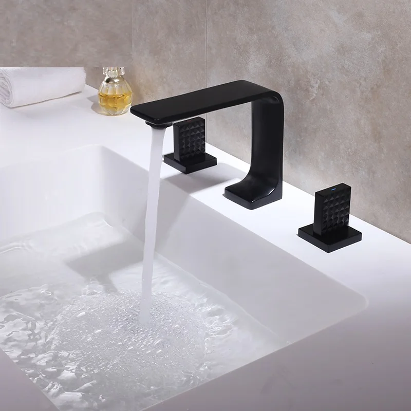 MTTUZK Смеситель для ванны с двойной ручкой квадратный латунный черный смеситель