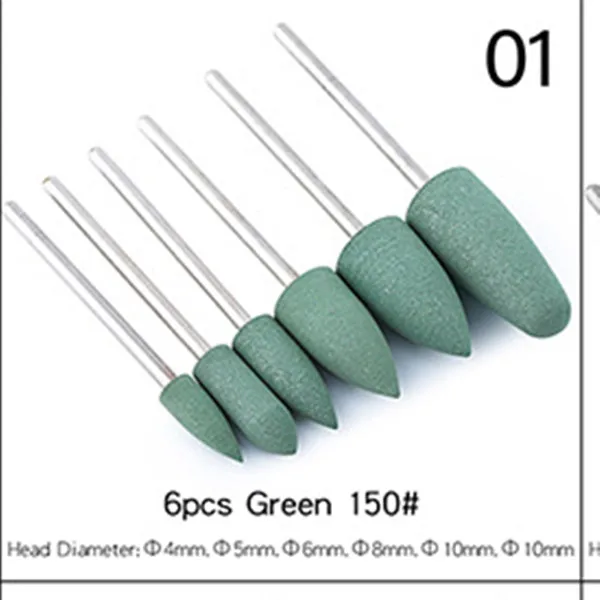 01-6Pcs 6 шт. резиновый кремниевый Фрезер для ногтей, фрезы для маникюра, фрезы для роторных заусенцев, гибкий полировальный станок, электрическая пилка для ногтей, инструменты для дизайна - Цвет: 01-6Pcs
