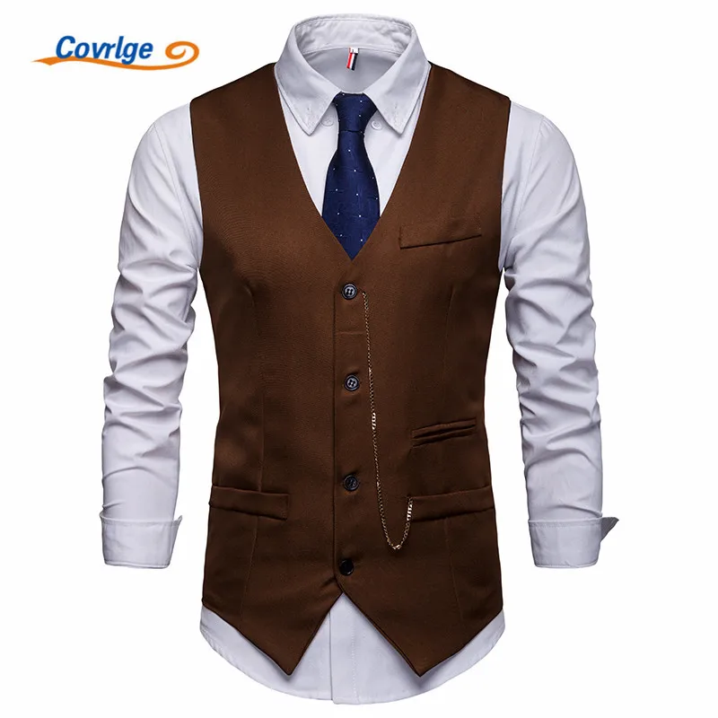 Covrlge New Arrival Dress Vests for Mens Suit Vest Male Waistcoat Gilet Homme Casual Sleeveless Formal Business Jacket MWX038 | Мужская