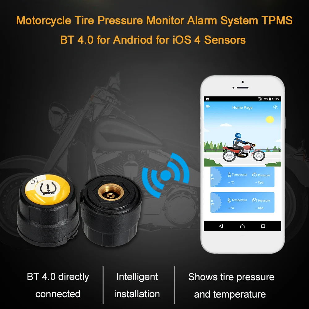 Монитор давления в шинах мотоцикла система сигнализации TPMS BT 4,0 для Andriod для iOS 4 датчиков