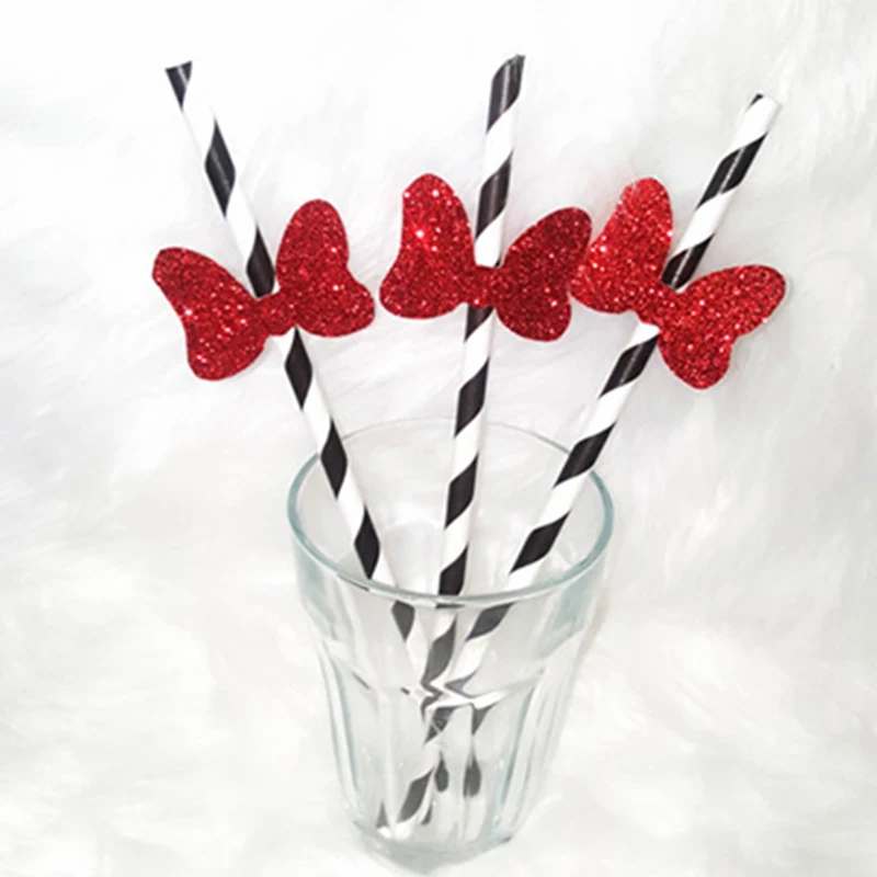 

Red Butterfly Drinking Striped Paper Straws Baby Shower Party Straws With Red Bow-Knot Decoration Lovely Party Straws ST016