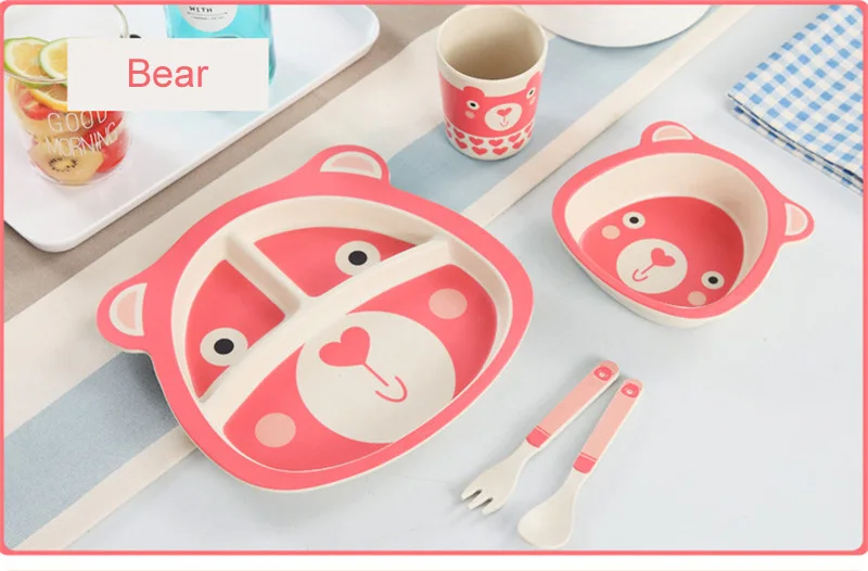 Мультфильм БАМБУК 5 шт. детская посуда экологичные дети Mealtime чаша тарелка еда столовая утварь для кормления набор таблички для ребенка