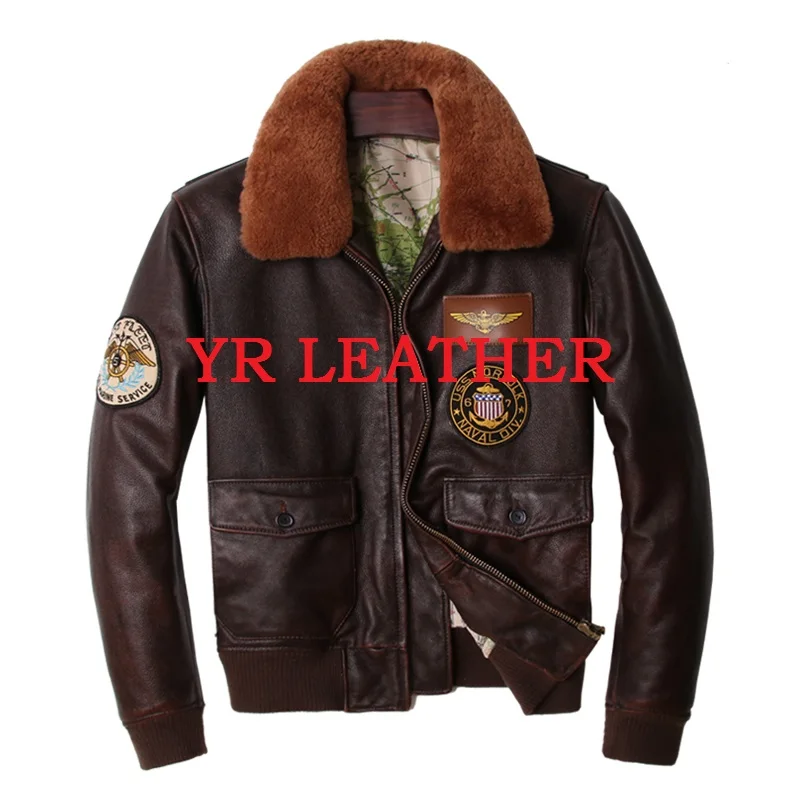 

YR!Free shipping.Wholesales.mens plus size genuine leather jacket,classic A2 style cowhide coat.flight bomber leather jackets