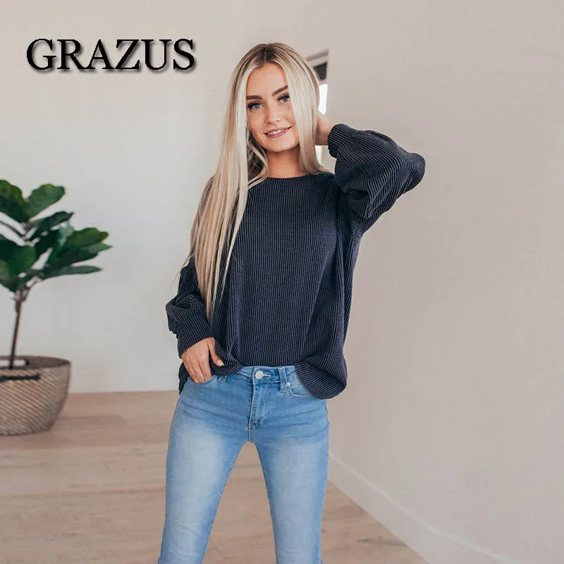 Grazus Casual Loose Women Sweatwear 2018 Autumn Winter O-Neck Long Sleeve Pullovers For Womens Fashion Solid Hoodies Tops | Женская