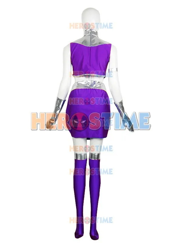 Супергерой костюм из спандекса Starfire старфаер фиолетовый и серебряный для