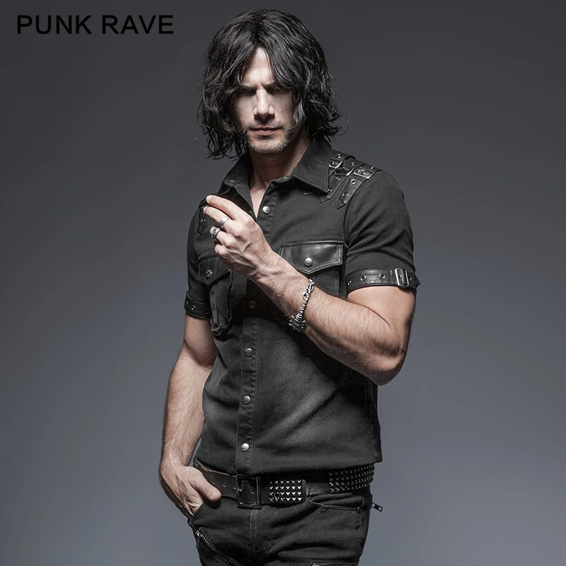 Punk Rave Rock Steampunk Fashion Men T-shirt Casual Balanced Pocket Short Sleeve Summer Denim Tops | Мужская одежда