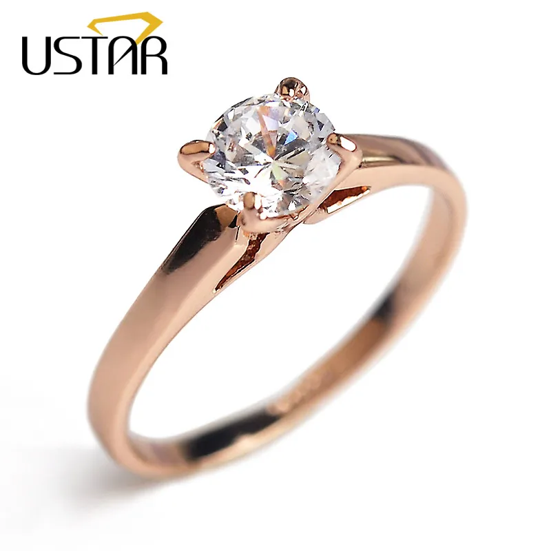 Женское кольцо USTAR 4 prong розовое Золотое с кристаллами|engagement ring|wedding rings for womenwedding |