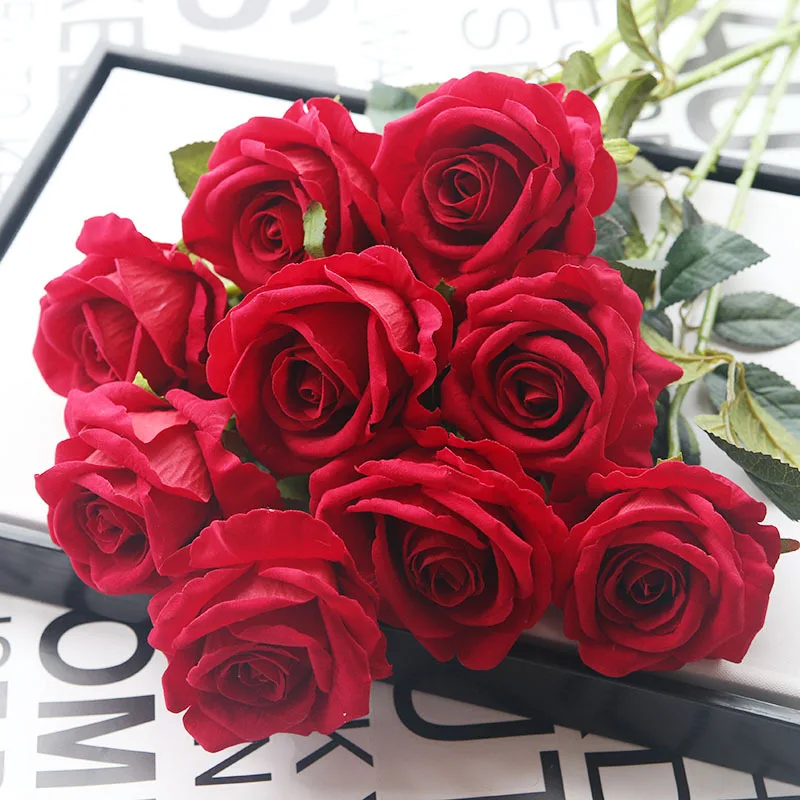 Искусственные розы цветы свадебные букеты искусственные фланелевые украшение