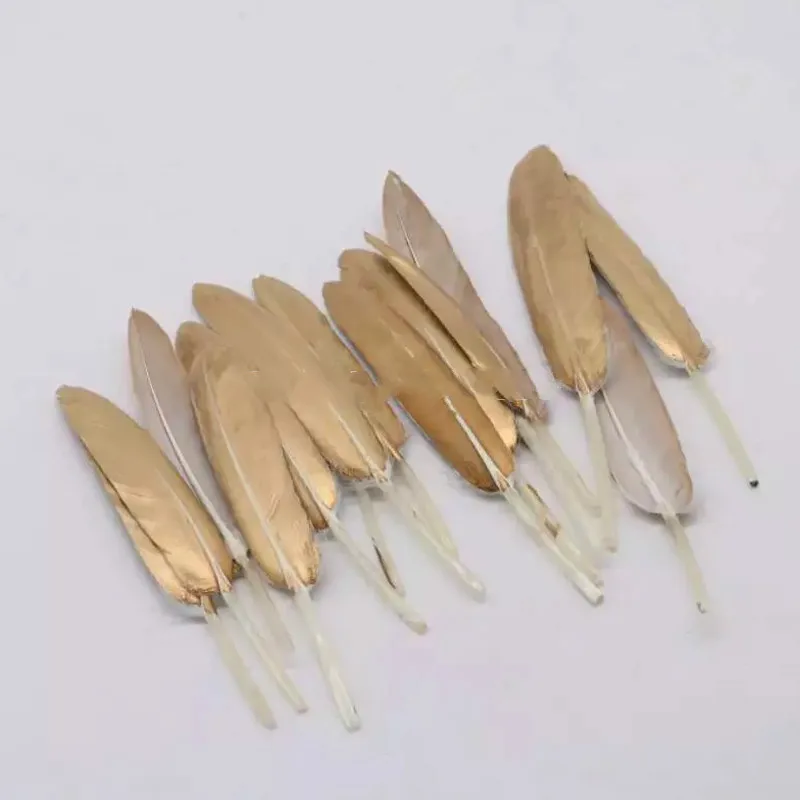

New Arrival 100pcsBeautiful Gold Painting Goose Feather 4-6 Inches 10-15 cm Wedding, Party ,Home ,Hairs DIY Decoration