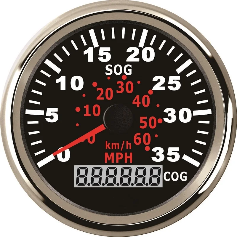 

35MPH 60Km/h Universal 85mm GPS Speedometer Odometer LCD for Motorcycle Vessel with GPS Speed Sensor Backlight 12V 24V
